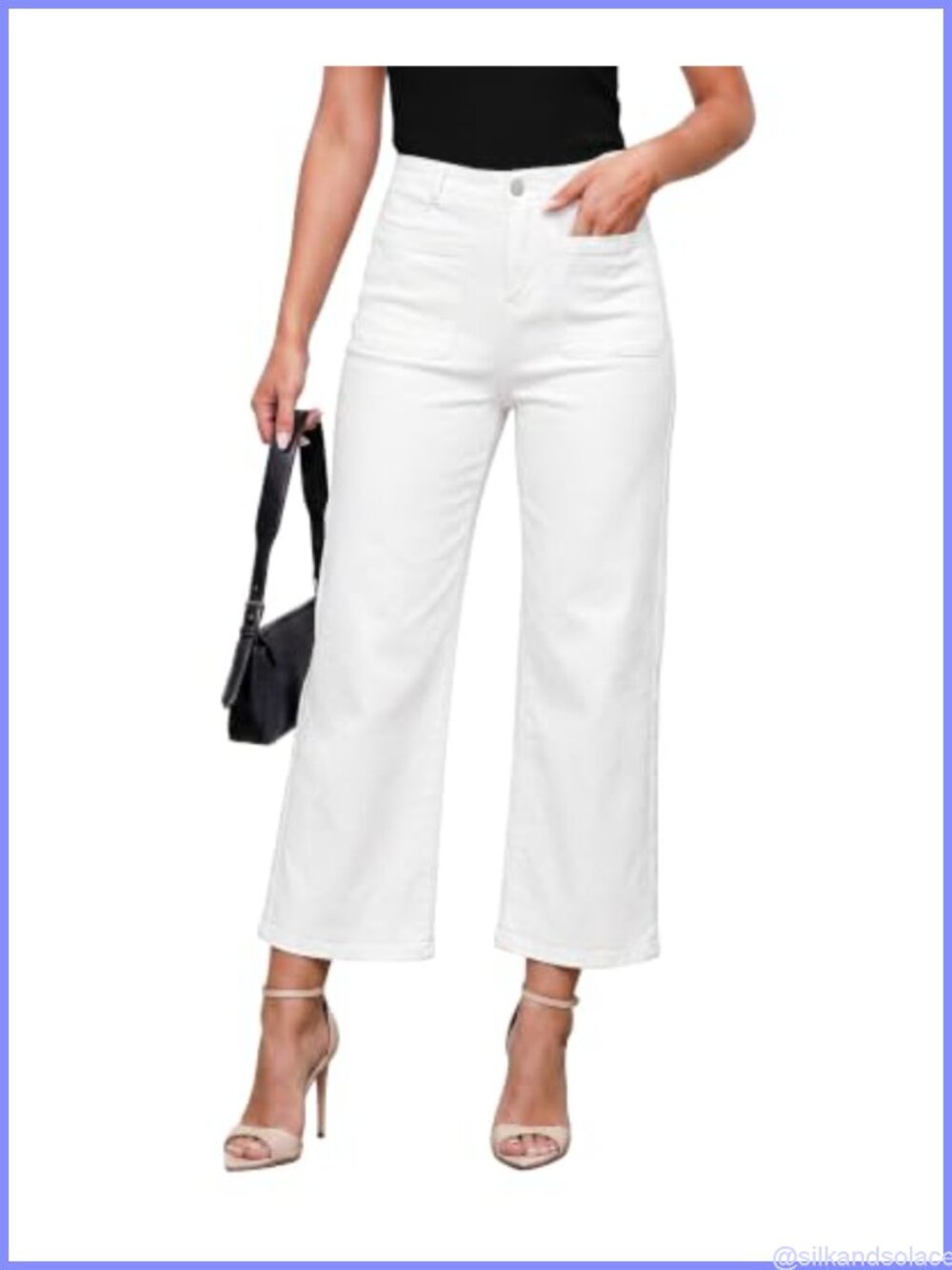 Wide Leg High Waisted Cropped Stretchy Denim Jeans Pockets